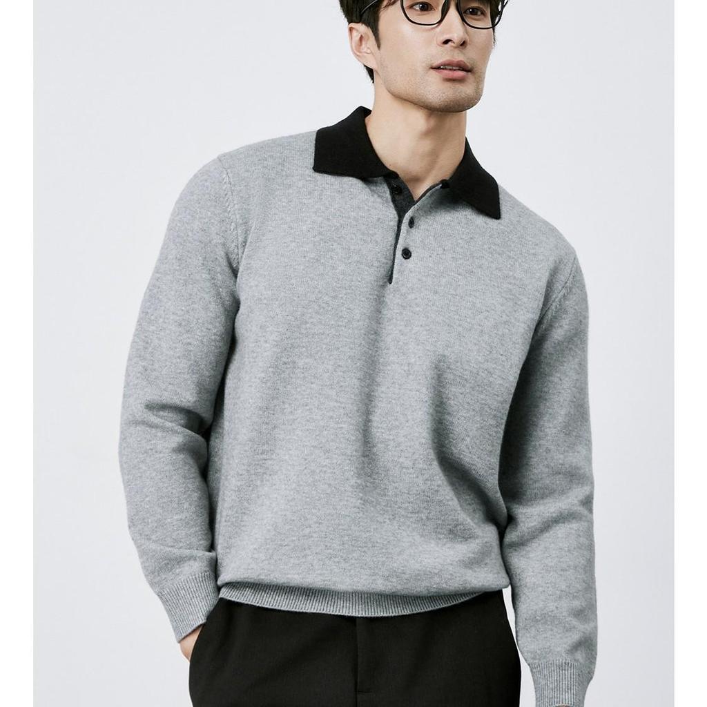 Minimalist Color Block Patchwork Lapel Sweater Polo Pullover - Autumn/Winter Collection