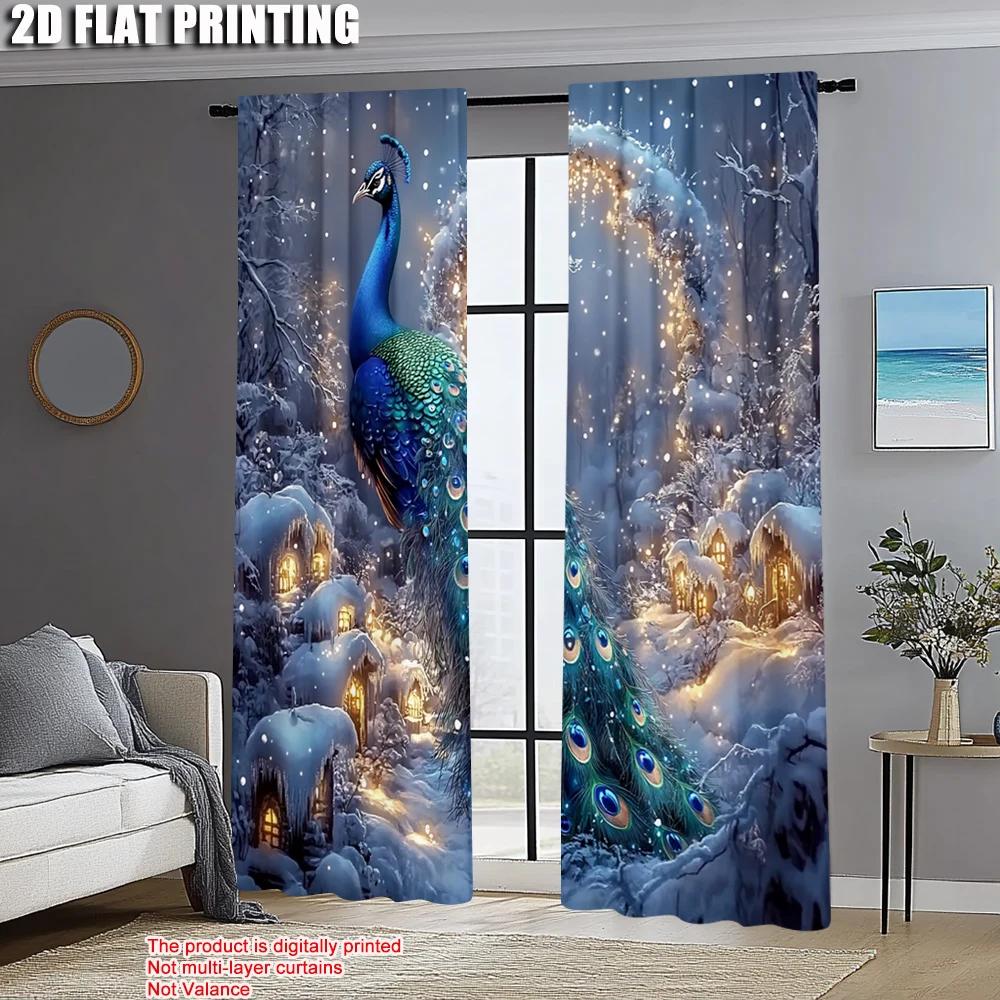 2pcs   Popular Curtains  print Peacock Theme Polyester (without rod) Art Deco Festive for Living Room   Bedroom & Home