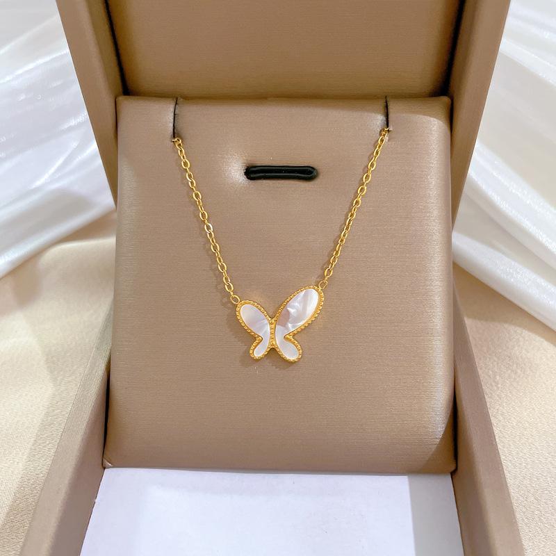 Full Titanium Steel Geometric Animal Minimalist Real Gold Necklace for Women - Collarbone Chain