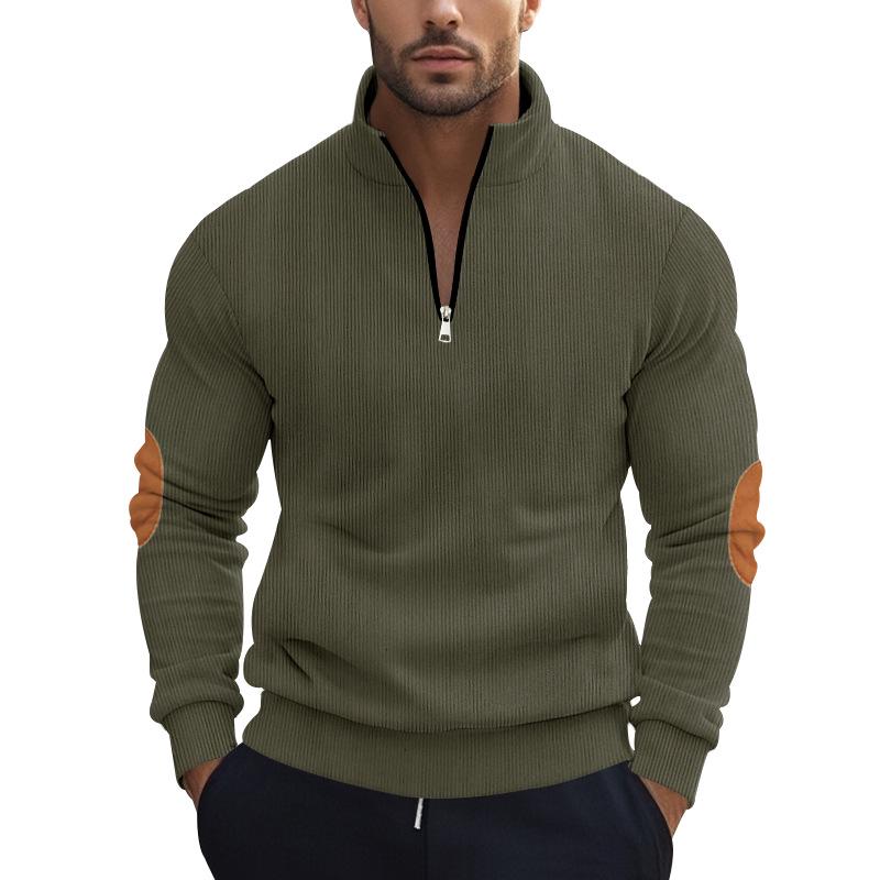Men's Corduroy Half-Zip Stand Collar Long-Sleeve Hoodie - Autumn/Winter Collection