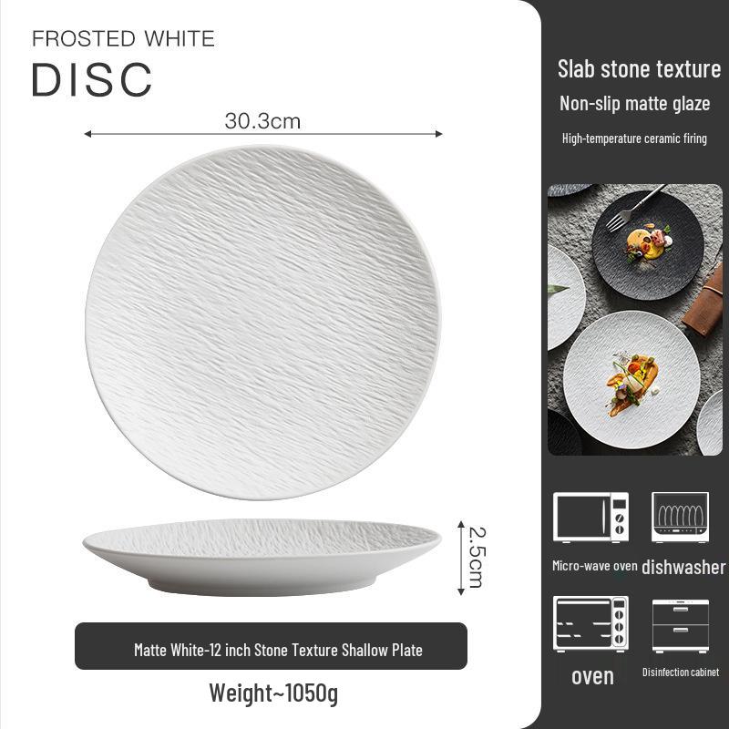 Luxury Ceramic Round Dinner Plate - Western Style, Flat & Shallow Design for Steak & More