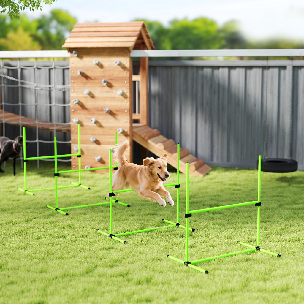 Dog Agility Set, 4-Piece Height-Adjustable Agility Equipment with 4 Hurdles, Carry Bag, 99 x 65 x 94 cm, Green