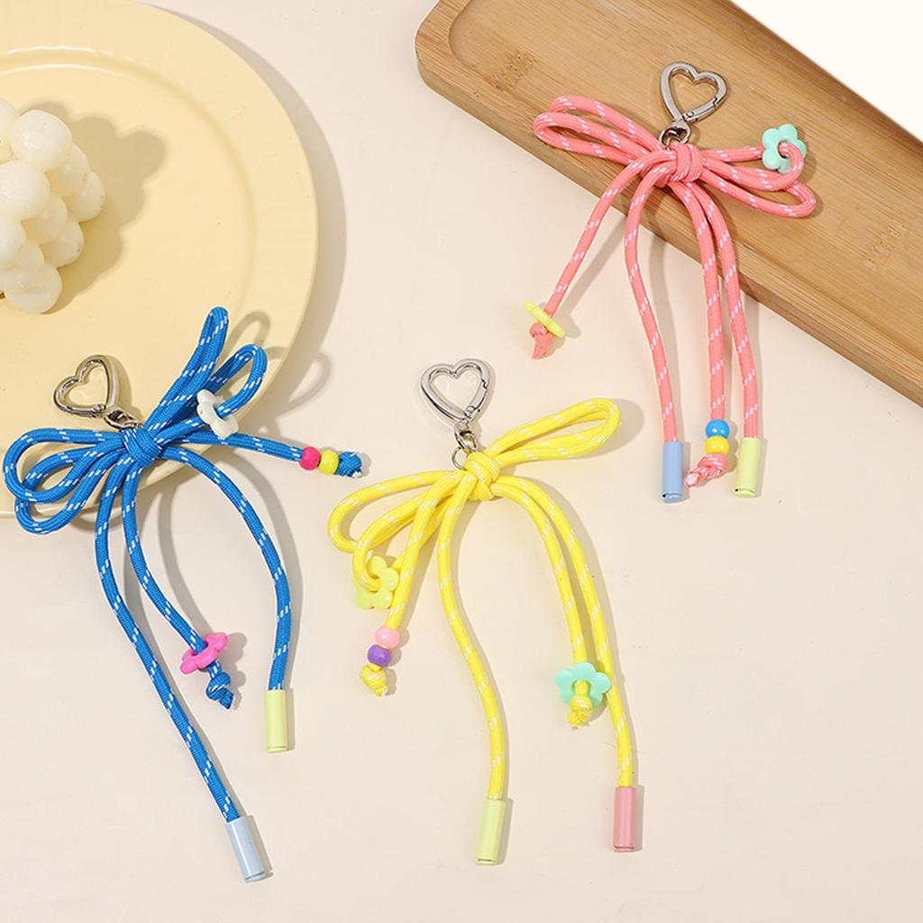 Stylish Candy Color Braided Bowknot Keyring Nylon Weaving Rope Keychain Phone Accessories for Student and Trendsetters