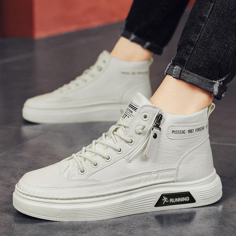 High board men's shoes spring British style casual leather shoes men's solid color business casual new elastic band versatile board shoes