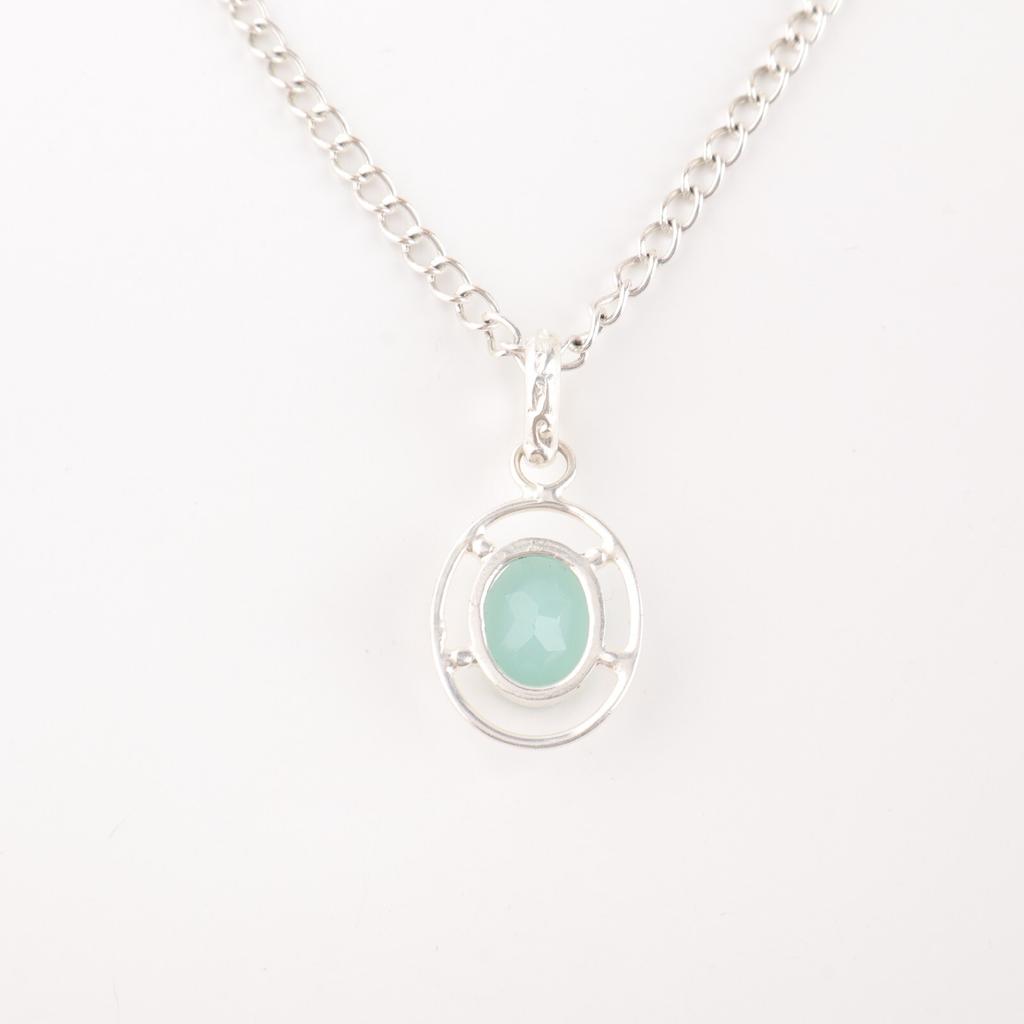 Aqua Chalcedony Gemstone 925 Sterling Silver Jewelry Handmade Designer Pendant PP-6-15