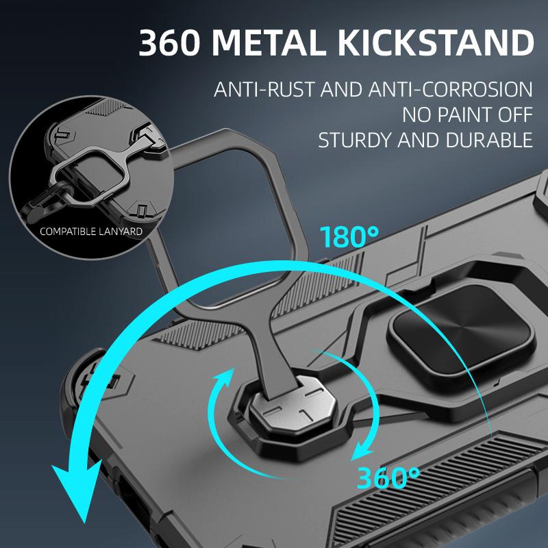 KEYSION Shockproof Armor Case for Redmi A5 4G Soft Silicone+PC Upright Metal Ring Stand Phone Back Cover for Xiaomi POCO C71