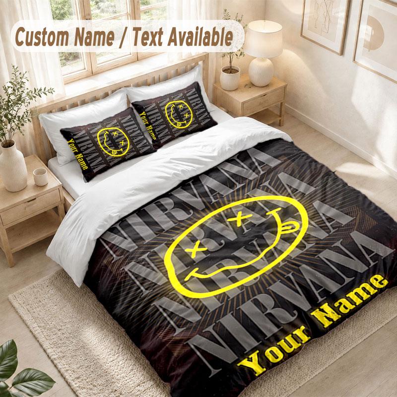 Custom Name Bedding Set 3 PiecesNirvana Print Duvet Cover + 2 Pillowcases Soft Bed Decor