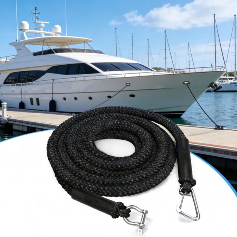 Shore-Side Mooring Rope for Small Boat Stops, Elastic Dock Line Set with Beach Stake and Quick Clip Connection