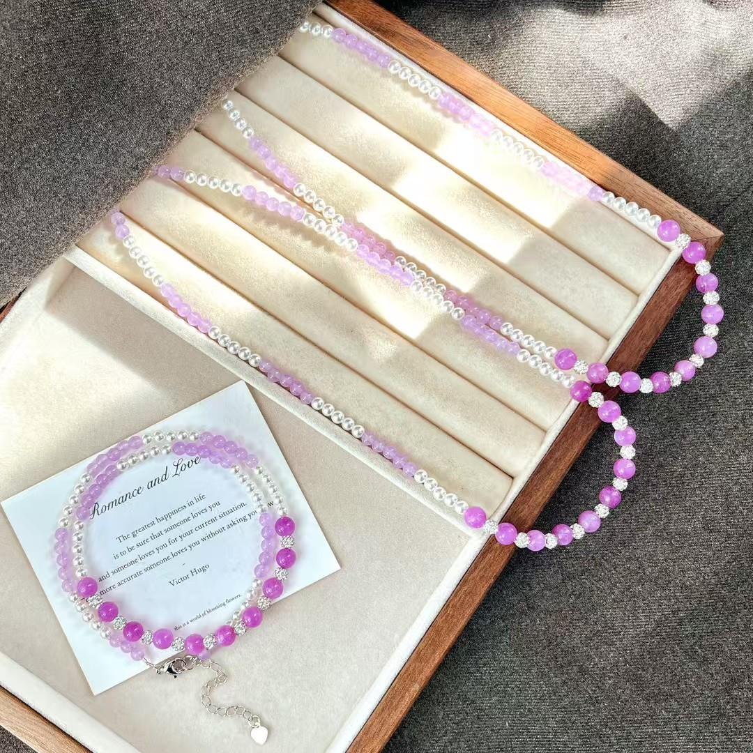 

Vintage Strong Light High Quality Artificial Crystal Pearl Purple Quartzite Necklace Collarbone Chain