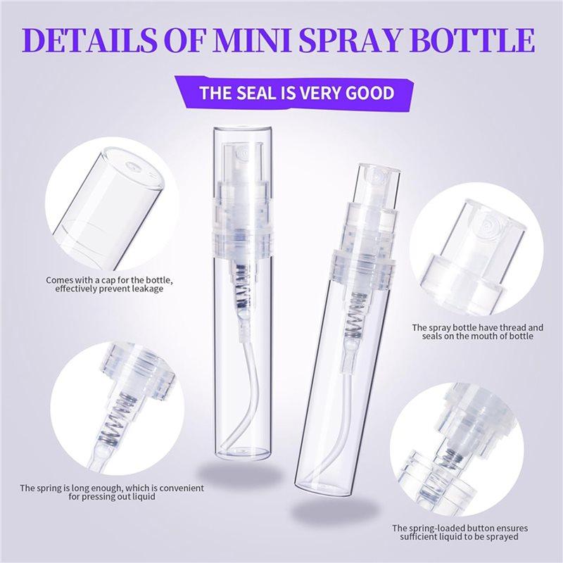 AT19-180PCS Mini Sprays Bottle, 3Ml 5Ml Mini Clear Plastic Sprays Bottle Empty Small Empty Sample Containers Bottle