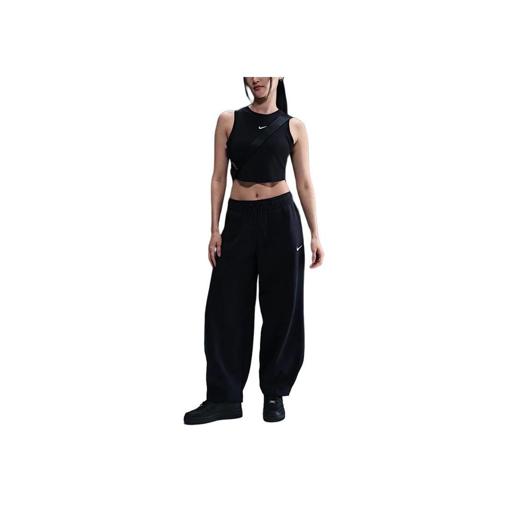 Nike Sportswear Phoenix Fleece Solid Color Mid Waist Fashion Versatile Fleece Tapered Casual Pants Women Bottoms Black Sail-White HJ0899-010