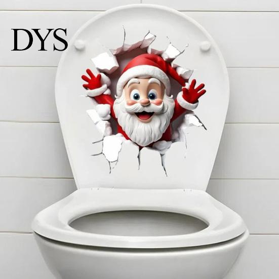 Seasonal Wall Decor for Office Christmas Sticker, 3D Santa Claus Break Through Decal, Easy Peel Decorative Stickers Toilet & Stick Holiday Home Window