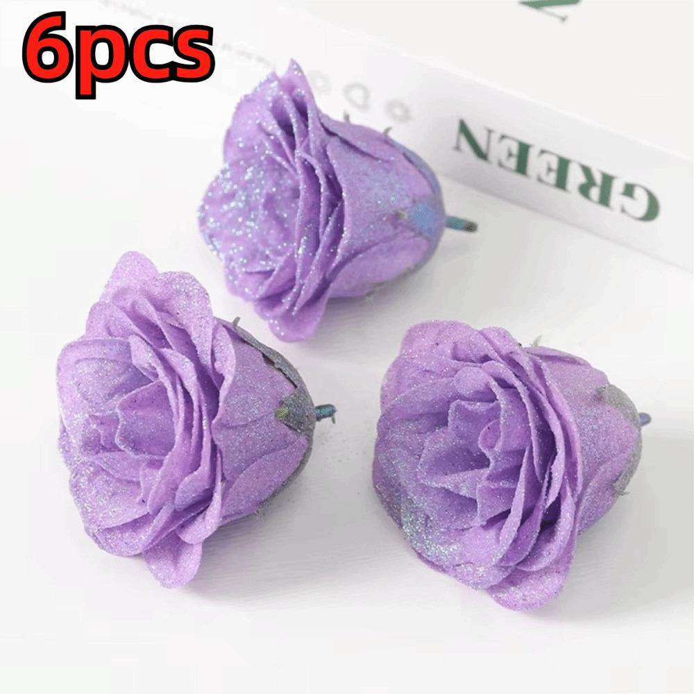 

Gifts Crystal Rose Artificial Flowers Head 7cm DIY Fake Flower Heads Bouquet DIY Materials Glitter Rose фиолетовый