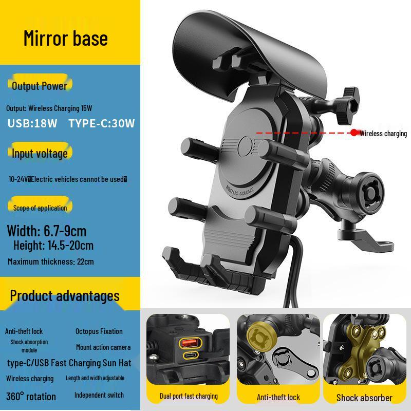 Fahrrad-Handyhalter: Stoßfest, Diebstahlschutz, Sonnenschutz, 360°-Drehung, Kabelloses Laden für Elektrofahrzeuge & Motorräder.