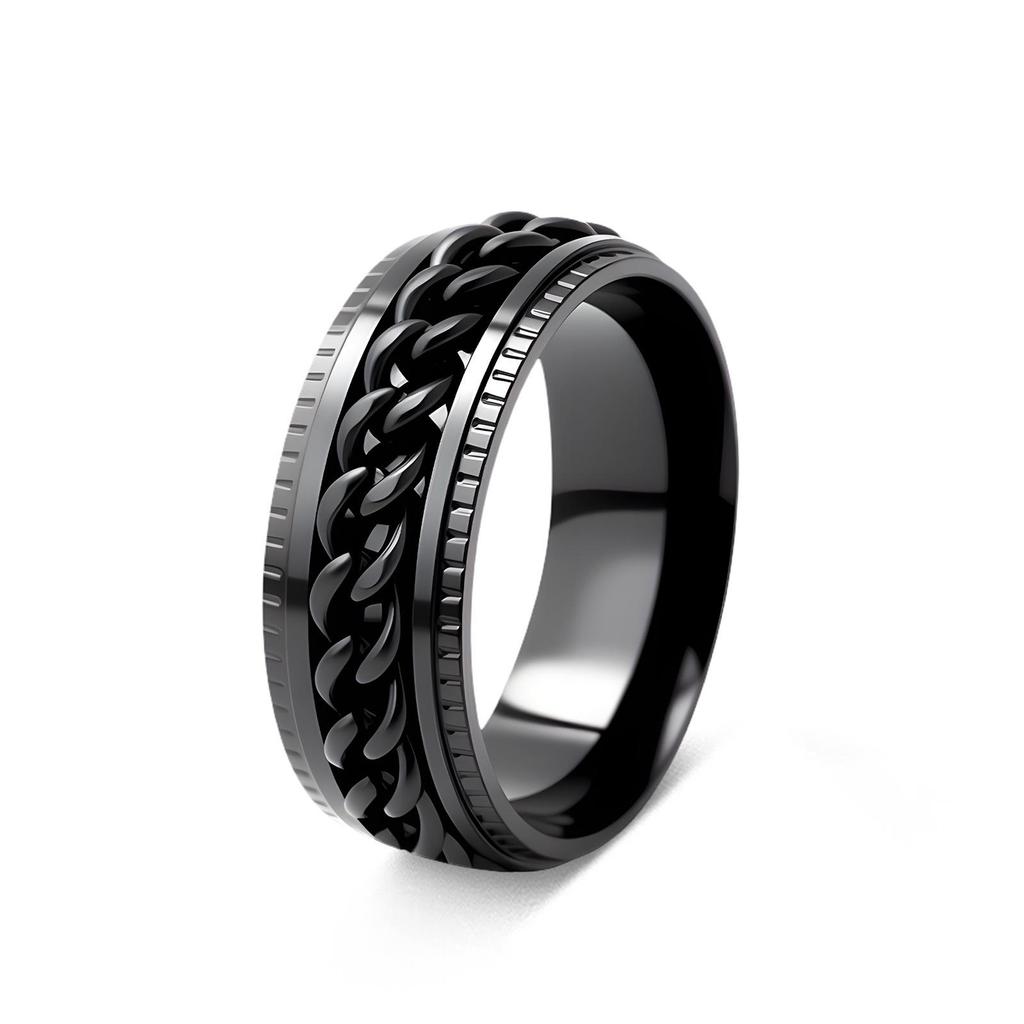 Embossed Men's Stainless Steel Rotatable Chain Ring - Trendy European & American Design