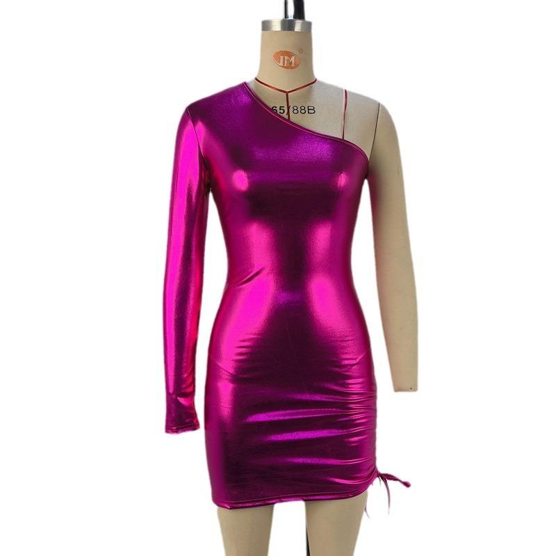 Damen Sexy Schräge Schulter Taille Kordelzug Hüftkleider