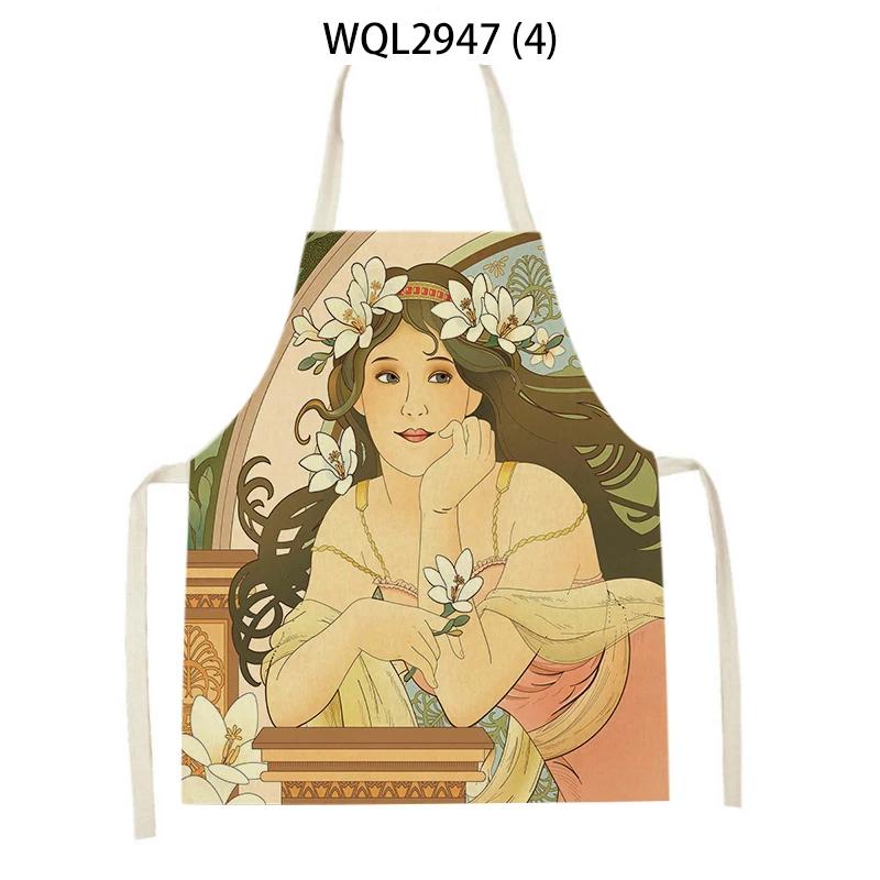 Flower Rabbit Beauty Pattern Kitchen Aprons for Women Men Linen Waist Bibs Household Cleaning Pinafore Home Cooking Apron