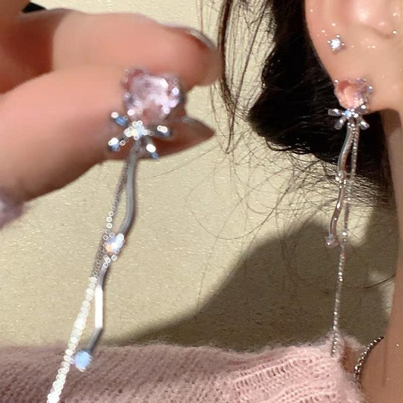 Dlouhá Láska Náušnice Sladké Srdce Střapec Dámské Náušnice Y2K Styl Visací Náušnice Párty