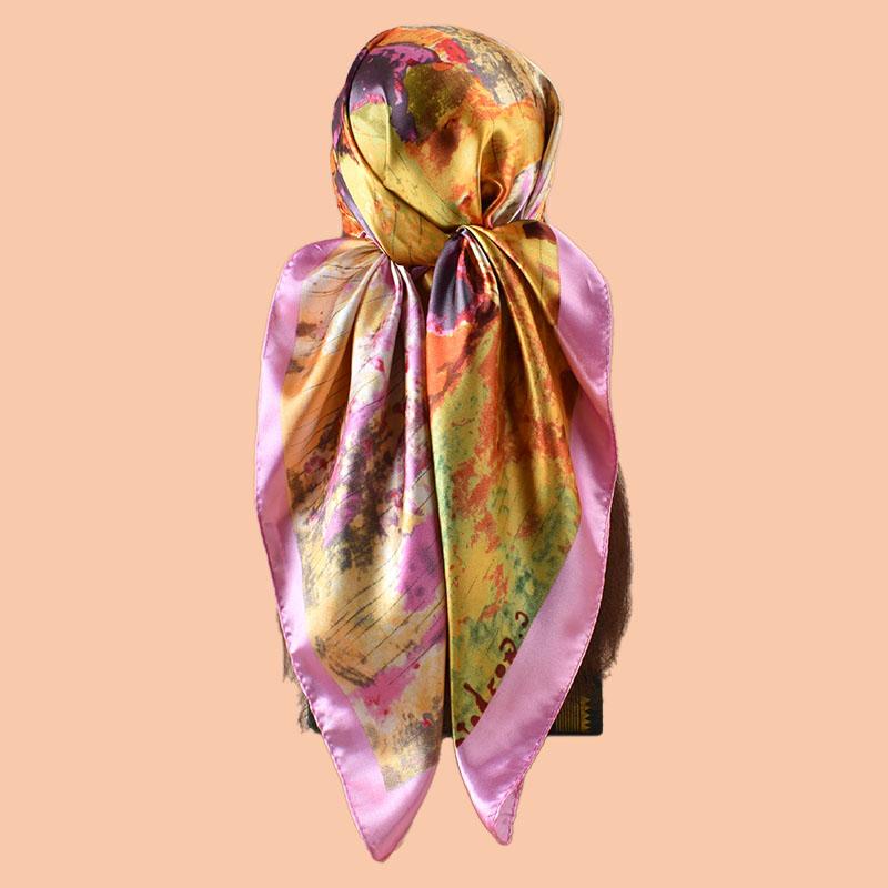 1PC Country Oil Painting Print Pattern Woven Scarf Large Fashionable Headscarf Travel Party Ladies Silk Scarf