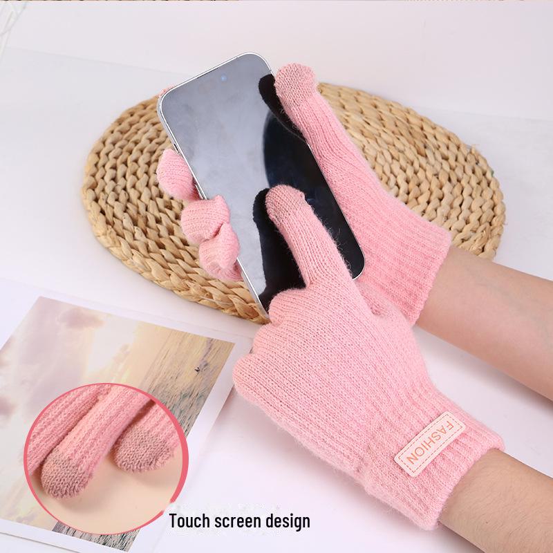 Maillard Women's Korean Style Knitted Winter Touchscreen Gloves - Warm, Thick, Candy Color, Plus Velvet