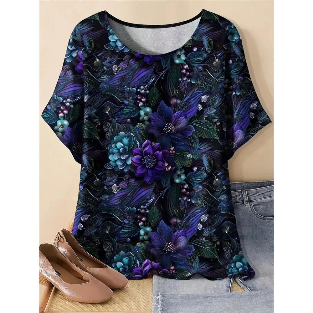 Modisches vielseitiges Damen-Oberteil mit Blumenmuster, lässiges kurzärmeliges T-Shirt für den täglichen Komfort