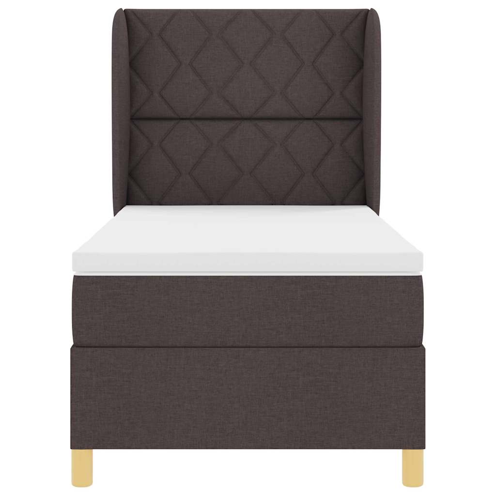 Boxspring Bed with Headboard Dark Brown 190 x 90 cm Fabric
