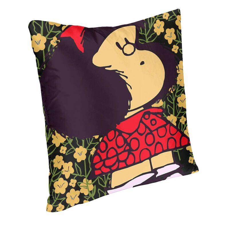 Mafalda And Flowers Square Pillow Case Home Decorative Cushion Cover Throw Pillow For Living Room Double-Sided Printing