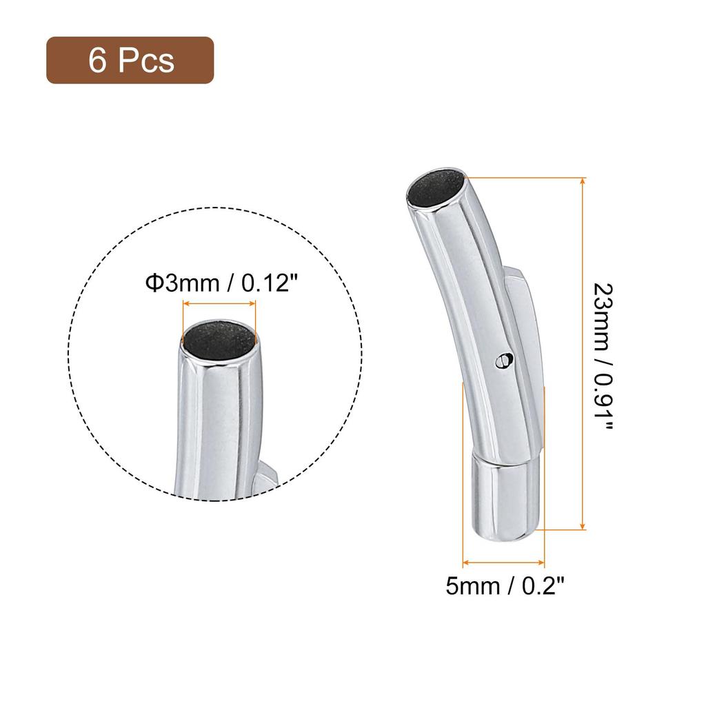 Leather Cord End 6pcs 3mm Hole Column Clasp Stainless Steel Clasp Closure Leather Cord Buckle for DIY Supplies Silver [uxcell] Clasp, Connector,