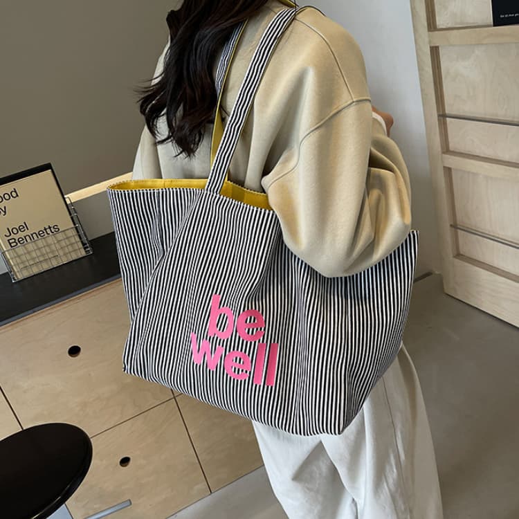 Large capacity tote bag women's striped canvas bag