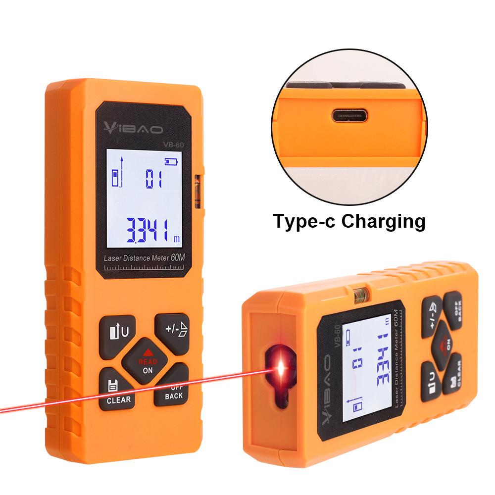 60M Mini Smart Laser Distance Meter Measure Infrared Rangefinder USB Rechargeable Portable Handheld Laser Range Finder Tools