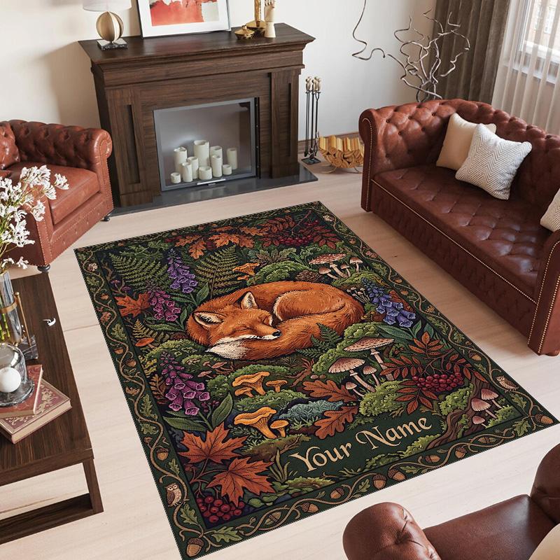 Forest Theme Crystal Velvet Floor Rug Personalized Custom Name Text Warm Carpet Home Decoration