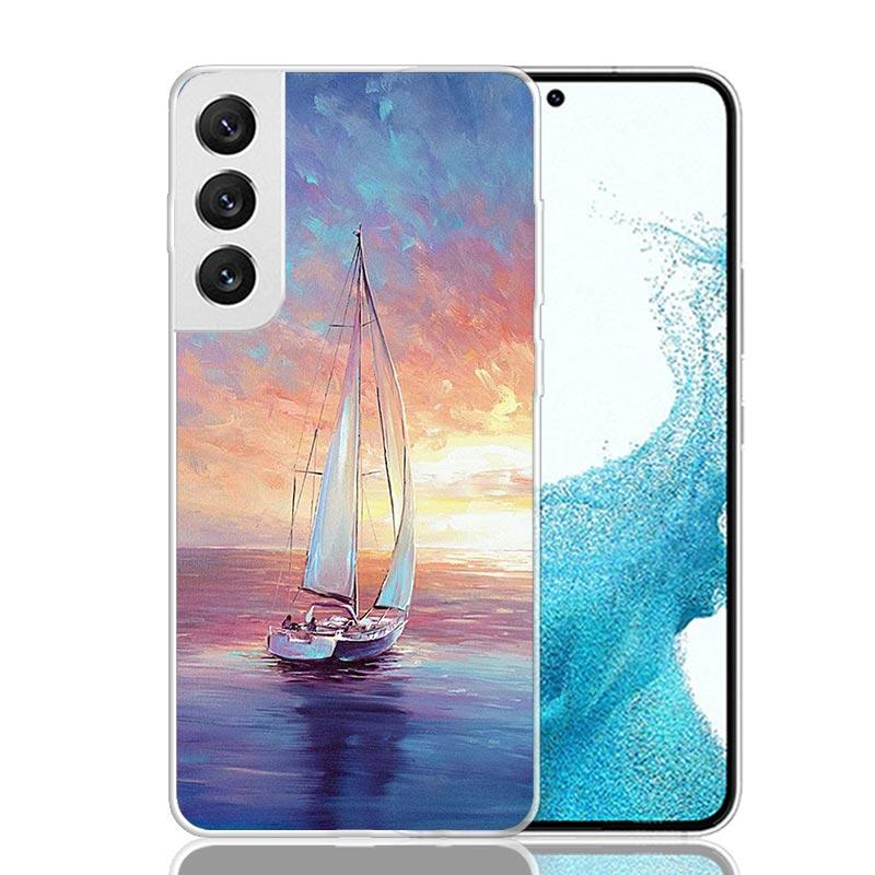 Sailing Boat Sunset Phone Case For Samsung Galaxy S25 S24 S23 S22 S21 FE S20 Ultra S10 Plus Art Customized Coque Capa S24 S23 S2