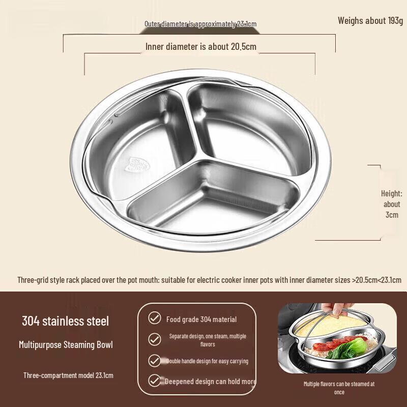 304 Stainless Steel Divided Steamer Tray with Handle