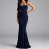 Rochie Maxi Sirena Albastru Marin pentru Femei, cu Gât Halter, Fără Mâneci, Bodycon, Rochie de Seară pentru Petrecere