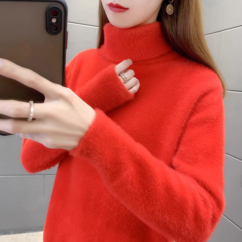 Damen Rollkragen Nerz Kaschmir Pullover - Einfarbig, Dick gestrickt, Herbst/Winter 2025 Mode Pullover Oberteil