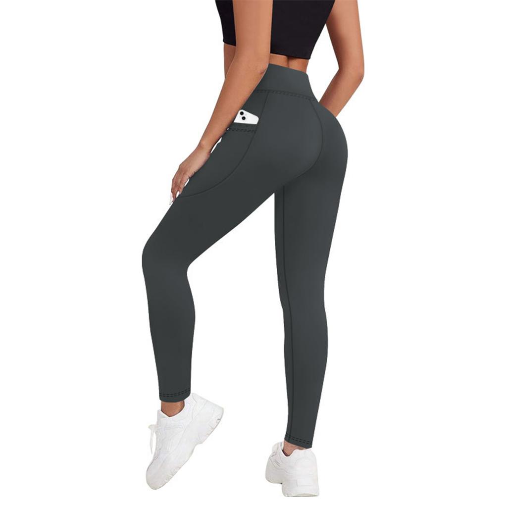 Women's Fashion High Waist Hip Slim Fitness Cropped Pants Side Pocket Sports Leggings
