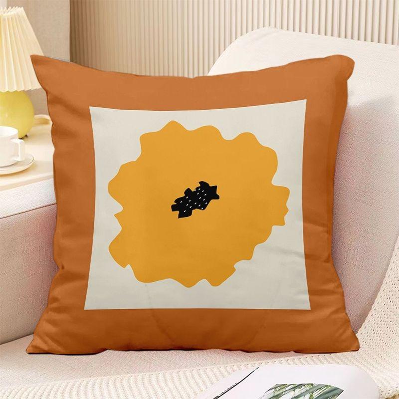 Bedroom Living Room Square Cushion Pillowcase Orange Simple Print Decorative Pillowcase