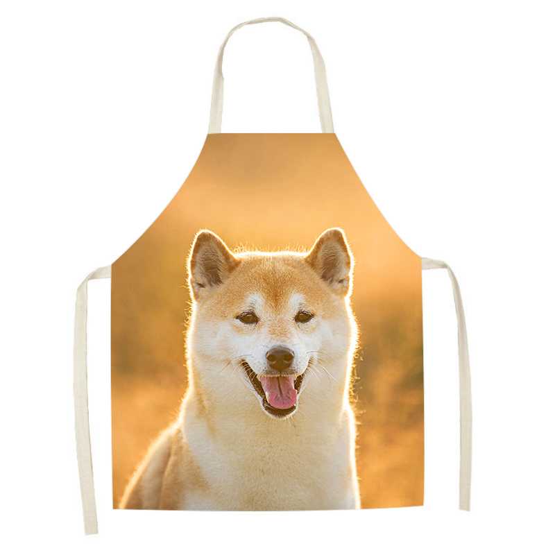 Bakery Cooking Kitchen Apron Cute Dog Pattern Printed Apron Women's Sleeveless Linen Apron Men's and Women's Children's Bibs