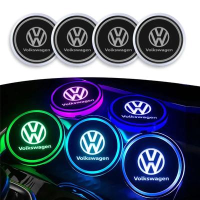 Auto logo Bekerhouder Bodempad LED Verlichting Kleurrijk Onderzetter Voor Volkswagen VW GTI Rline R Polo Golf Passat Tiguan Auto Accessoires