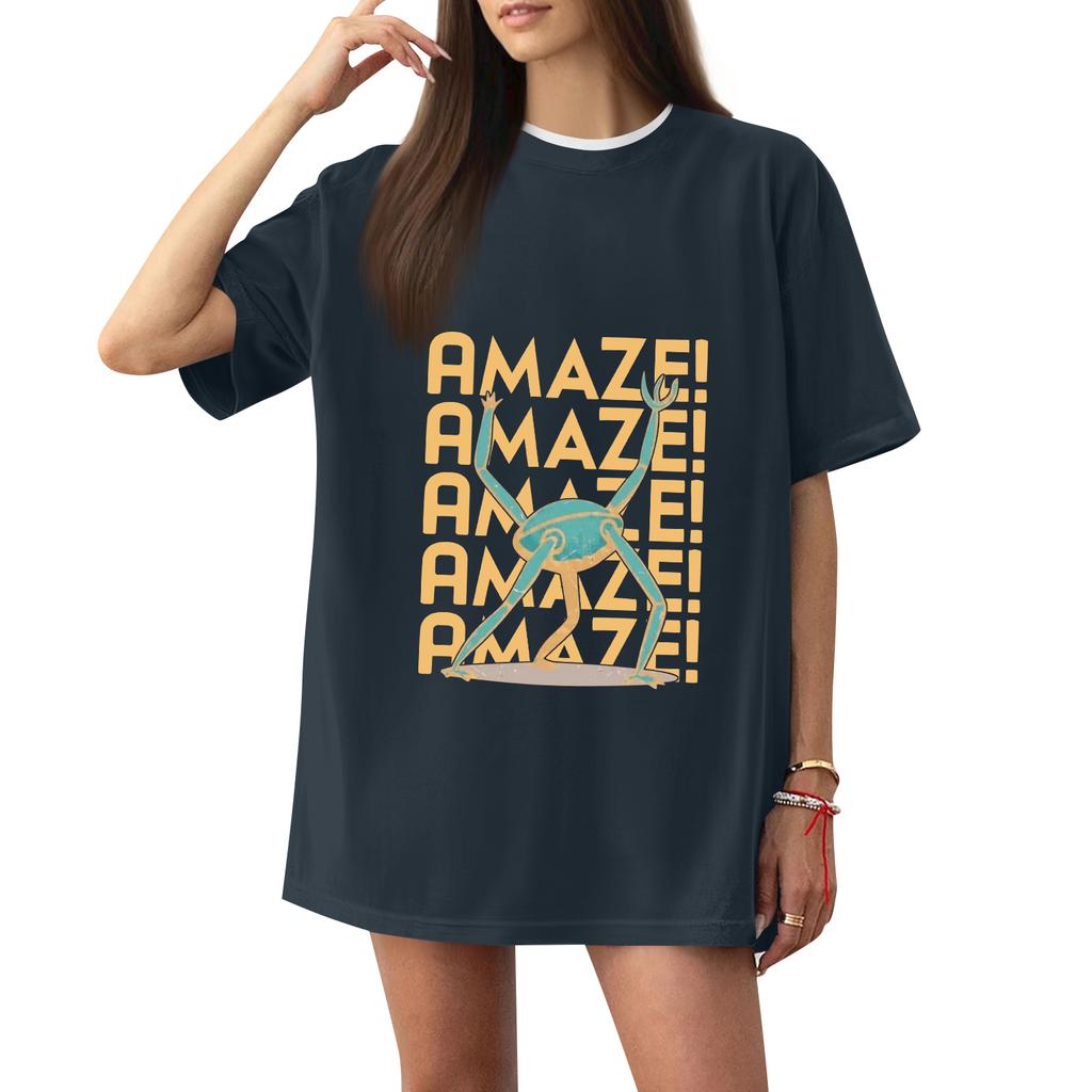 Women's Casual Printed T-Shirt Round Neck Pullover Short Sleeve Top