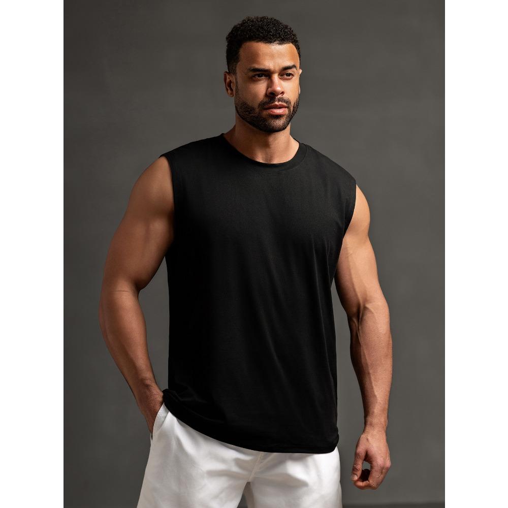 Solid Color Sleeveless T-shirt Fitness Loose Sports Vest Men's T-shirts