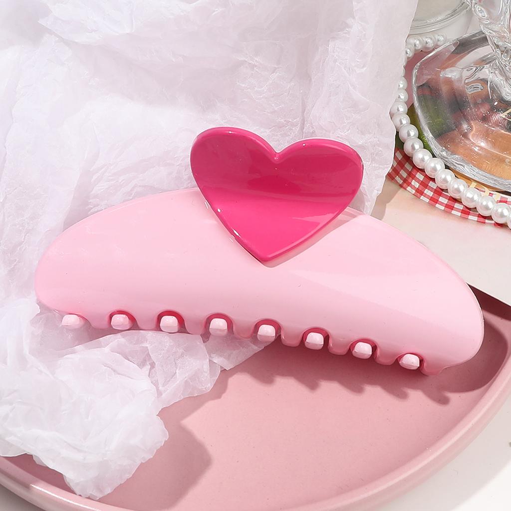 3 Stück Valentinsherz Haarstyling-Accessoires,Große Rosa Haarspangen,Französische Haarspange Stark Halt Kieferklemmen für Dickes Haar