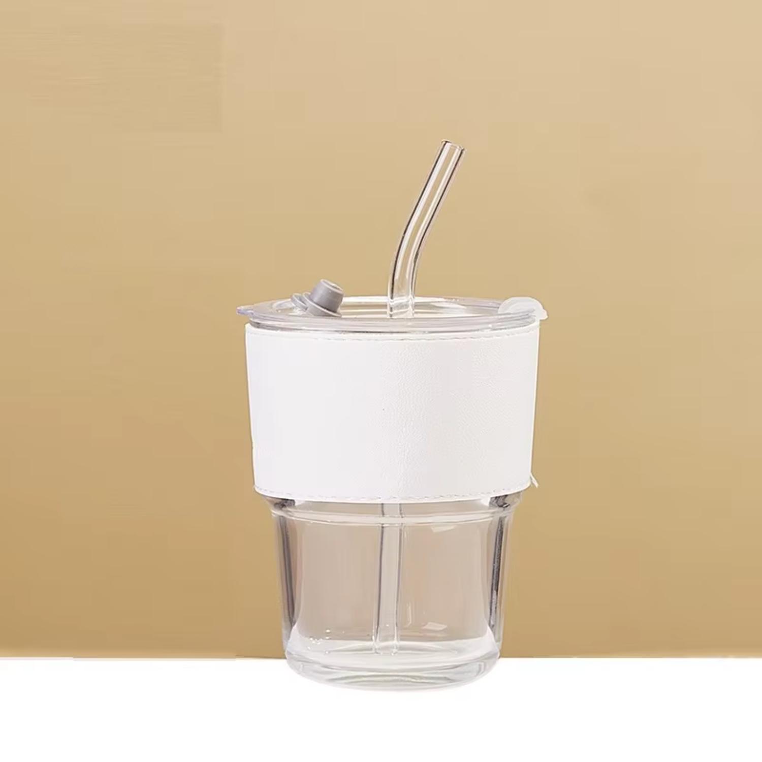 Herbruikbare melktheebeker Koffieglazen beker glazen beker met deksel en rietje 400ml