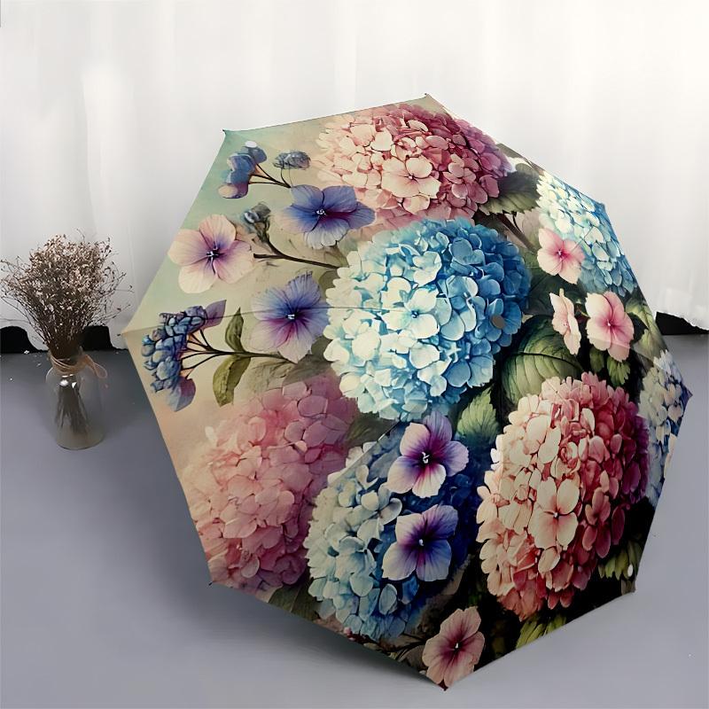 Hydrangea Automatic Folding Umbrella Compact 8 rib Design, Unique Style, Suitable for Everyday Outdoor Use, Perfect Gift for Friends and Fam