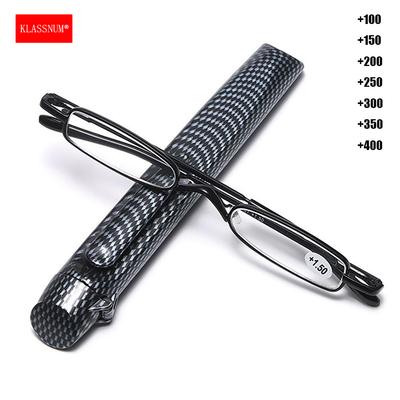 Tragbare Lesebrille mit Vergrößerung für Herren, schmales Metallgestell mit Etui, ultradünn, für Damen, Plus-Presbyopiebrille +1.0