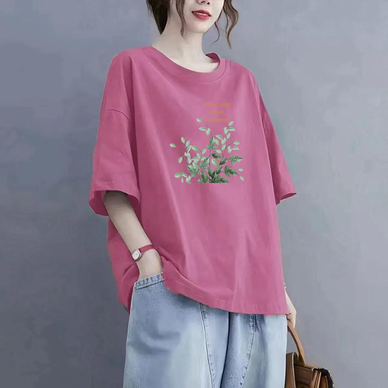 Women T-shirt for Summer Large Size Cotton Shirt Soft Loose Printed Casual Comfortable Pullover T-shirt Top
