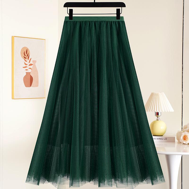 Layered Mesh Skirt for Women Midi Length High Waisted A-line Skirts Women's Halloween Skirts Fairy Tiered Skirt Mesh Elastic Waist Tulle Skirts