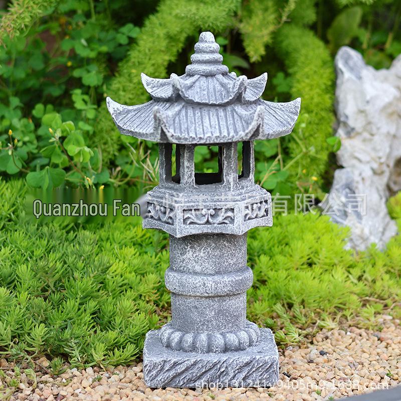 Zen Style Imitation Stone Pagoda Lantern: Chinese Courtyard Garden Art Ornament.