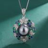 Platinum Grey Pearl Ring Tahiti Deep Sea Emerald Zircon Flower Necklace Earnail Set Jewelry Women