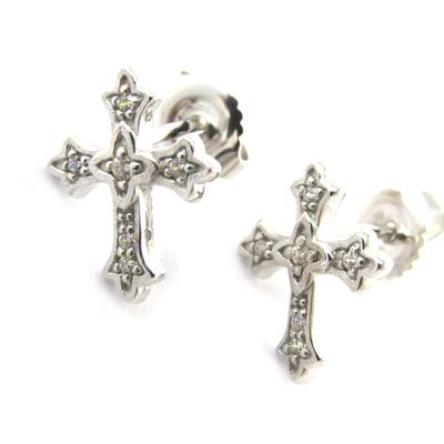 [M7172] - Ασημένια Σκουλαρίκια 'Γοτθικός Σταυρός' λευκό